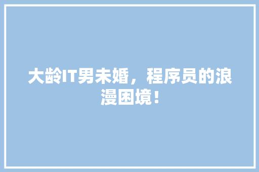 大龄IT男未婚，程序员的浪漫困境！ GoogleSEO