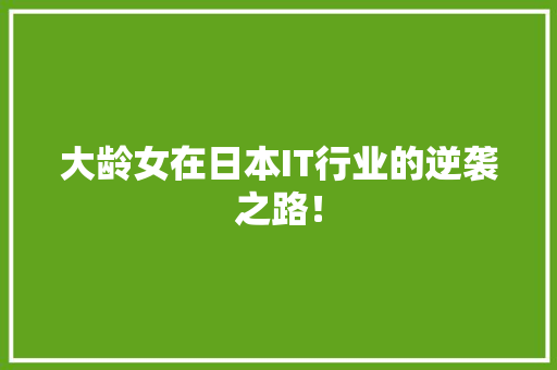 大龄女在日本IT行业的逆袭之路！