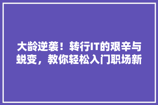 大龄逆袭！转行IT的艰辛与蜕变，教你轻松入门职场新领域！ 搜狗SEO