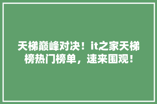 天梯巅峰对决！it之家天梯榜热门榜单，速来围观！