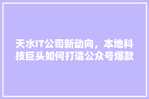 天水IT公司新动向，本地科技巨头如何打造公众号爆款！