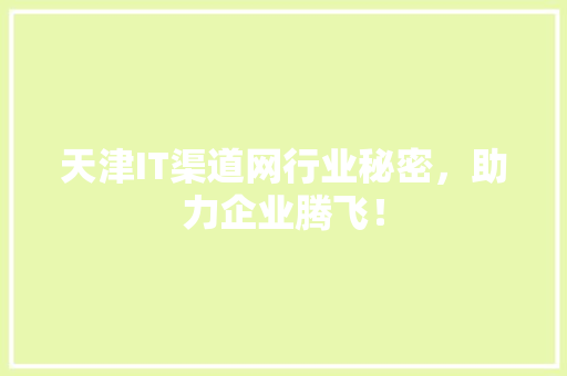 天津IT渠道网行业秘密，助力企业腾飞！