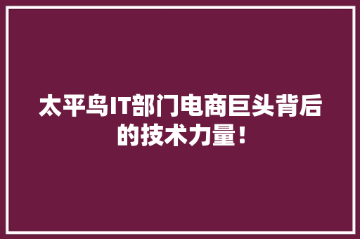 太平鸟IT部门电商巨头背后的技术力量！