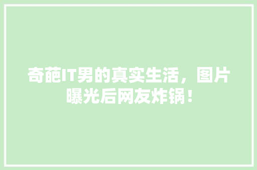 奇葩IT男的真实生活，图片曝光后网友炸锅！