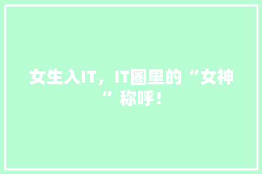 女生入IT，IT圈里的“女神”称呼！