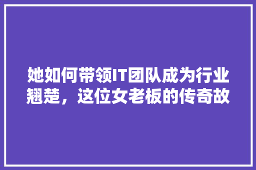 她如何带领IT团队成为行业翘楚，这位女老板的传奇故事令人惊叹！