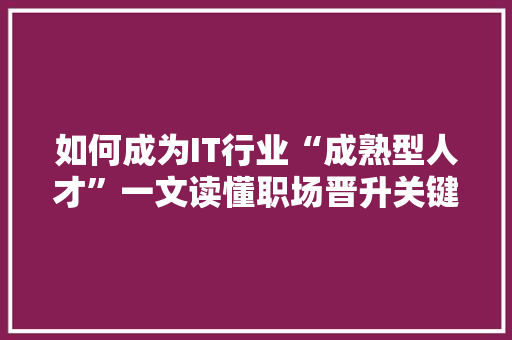 如何成为IT行业“成熟型人才”一文读懂职场晋升关键