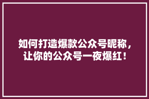 如何打造爆款公众号昵称，让你的公众号一夜爆红！