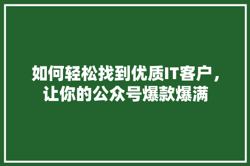 如何轻松找到优质IT客户，让你的公众号爆款爆满
