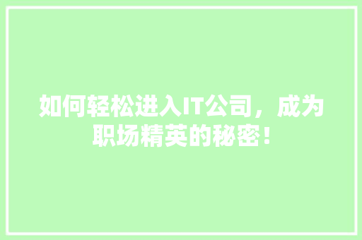 如何轻松进入IT公司，成为职场精英的秘密！ 必应SEO