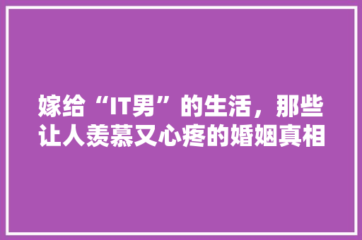 嫁给“IT男”的生活，那些让人羡慕又心疼的婚姻真相！