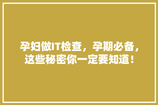 孕妇做IT检查，孕期必备，这些秘密你一定要知道！