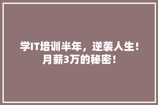 学IT培训半年，逆袭人生！月薪3万的秘密！