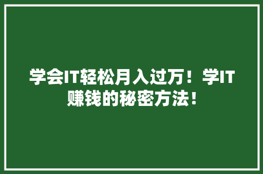 学会IT轻松月入过万！学IT赚钱的秘密方法！