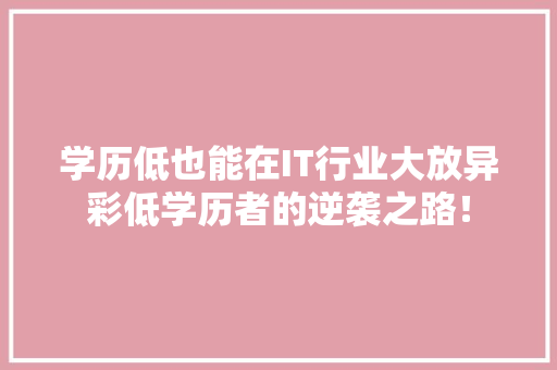 学历低也能在IT行业大放异彩低学历者的逆袭之路！