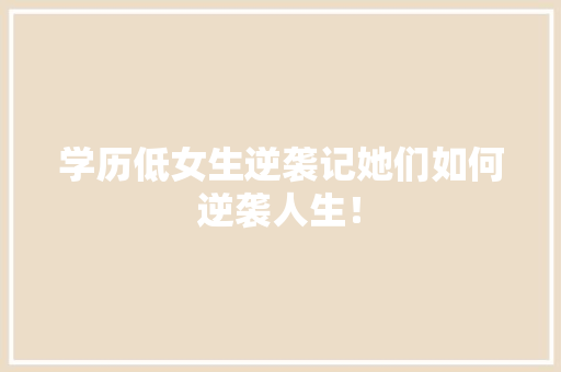学历低女生逆袭记她们如何逆袭人生！ 必应SEO