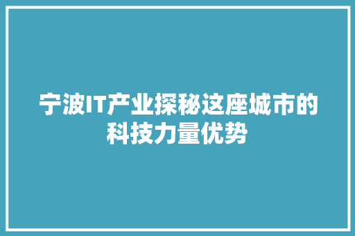宁波IT产业探秘这座城市的科技力量优势