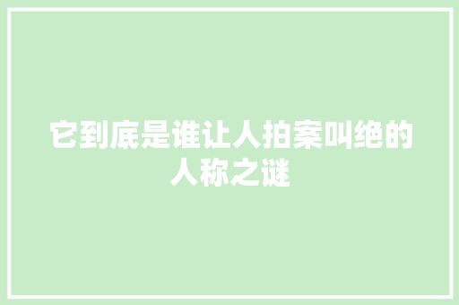 它到底是谁让人拍案叫绝的人称之谜