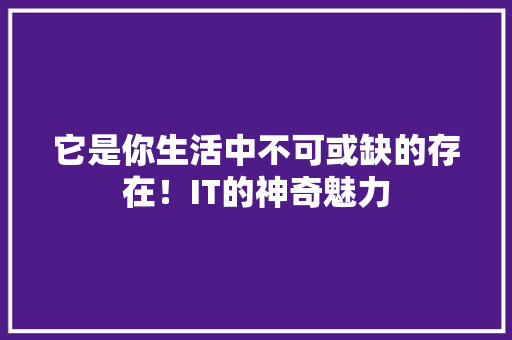 它是你生活中不可或缺的存在！IT的神奇魅力