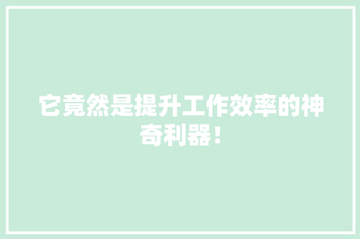 它竟然是提升工作效率的神奇利器！