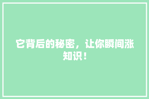 它背后的秘密，让你瞬间涨知识！