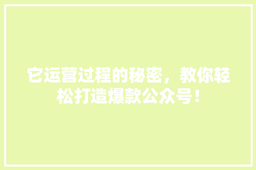 它运营过程的秘密，教你轻松打造爆款公众号！