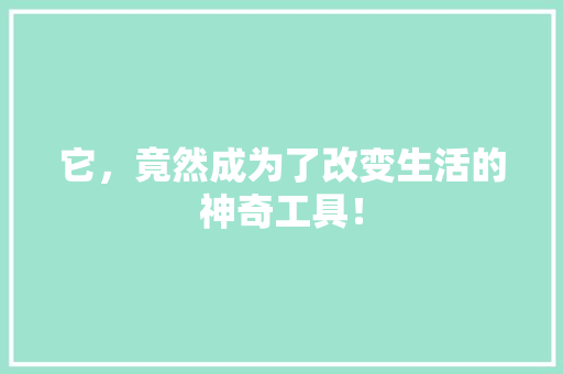 它，竟然成为了改变生活的神奇工具！