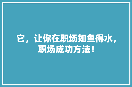 它，让你在职场如鱼得水，职场成功方法！