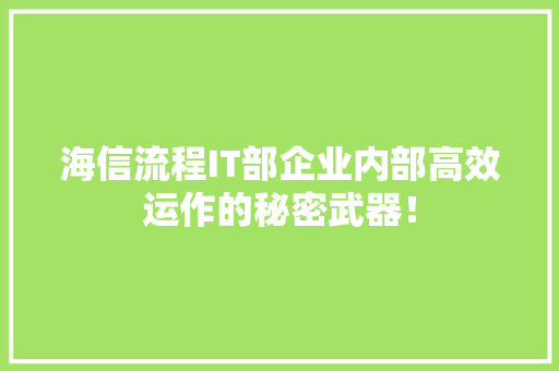海信流程IT部企业内部高效运作的秘密武器！