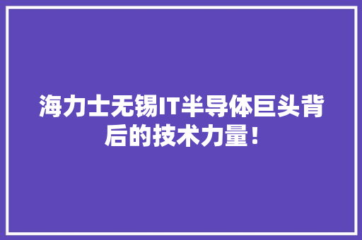 海力士无锡IT半导体巨头背后的技术力量！