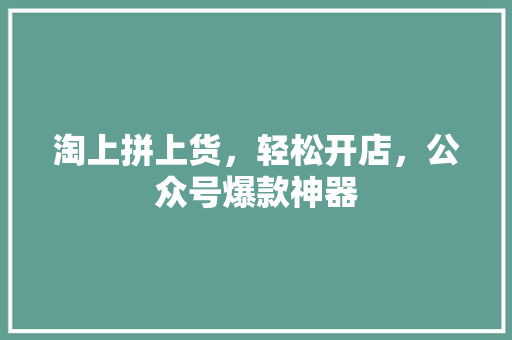 淘上拼上货，轻松开店，公众号爆款神器 GoogleSEO