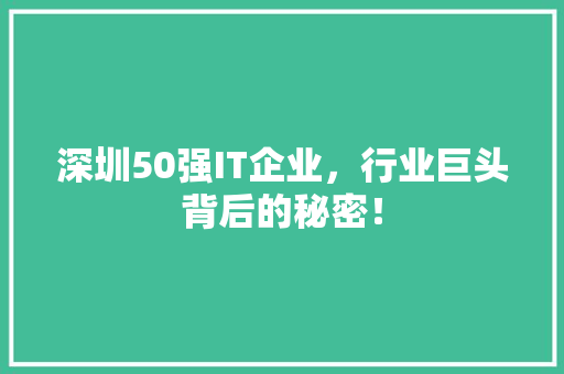 深圳50强IT企业，行业巨头背后的秘密！ GoogleSEO