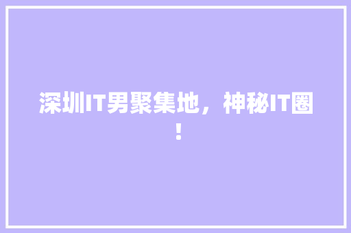 深圳IT男聚集地，神秘IT圈！