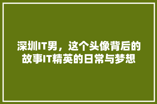 深圳IT男，这个头像背后的故事IT精英的日常与梦想