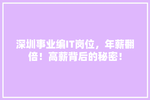 深圳事业编IT岗位，年薪翻倍！高薪背后的秘密！