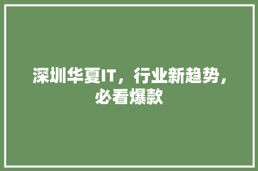 深圳华夏IT，行业新趋势，必看爆款