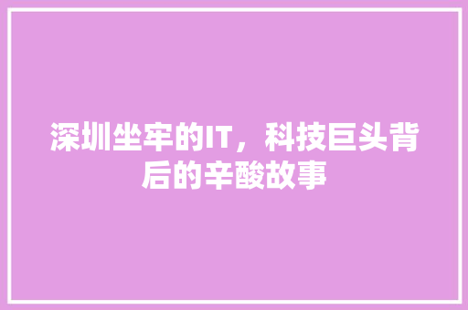 深圳坐牢的IT，科技巨头背后的辛酸故事