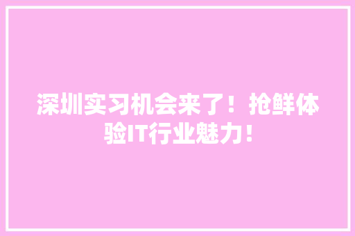 深圳实习机会来了！抢鲜体验IT行业魅力！