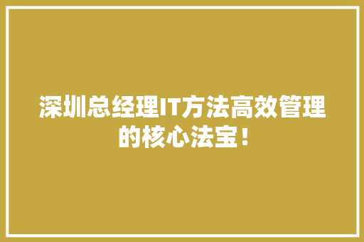深圳总经理IT方法高效管理的核心法宝！