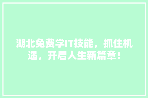 湖北免费学IT技能，抓住机遇，开启人生新篇章！