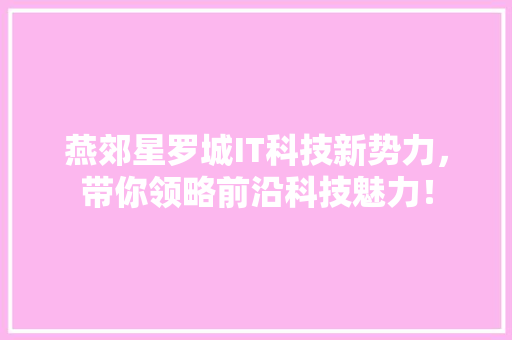 燕郊星罗城IT科技新势力，带你领略前沿科技魅力！