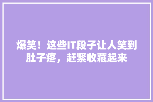 爆笑！这些IT段子让人笑到肚子疼，赶紧收藏起来