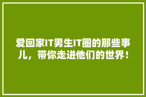 爱回家IT男生IT圈的那些事儿，带你走进他们的世界！