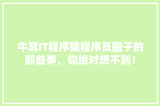 牛耳IT程序猿程序员圈子的那些事，你绝对想不到！