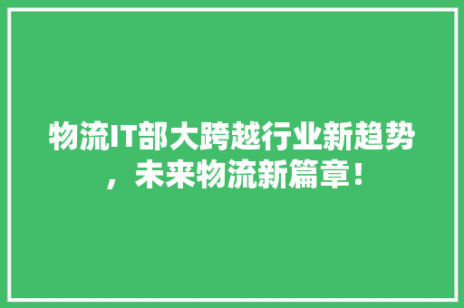 物流IT部大跨越行业新趋势，未来物流新篇章！