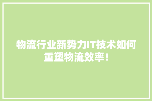物流行业新势力IT技术如何重塑物流效率！