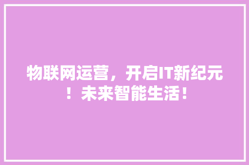 物联网运营，开启IT新纪元！未来智能生活！