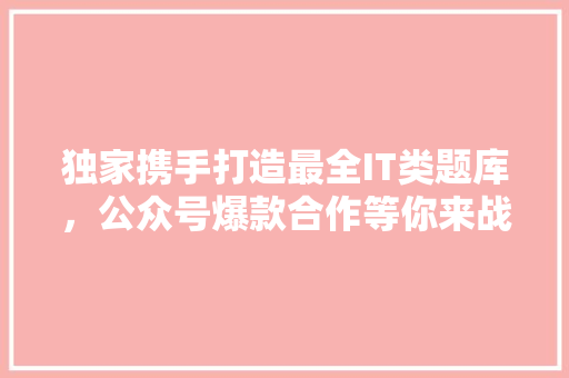 独家携手打造最全IT类题库，公众号爆款合作等你来战！