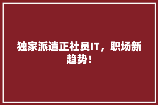 独家派遣正社员IT，职场新趋势！