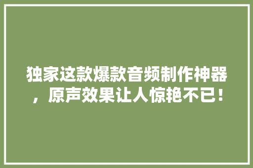 独家这款爆款音频制作神器，原声效果让人惊艳不已！